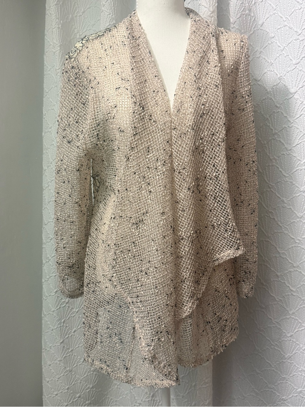 Light Oatmeal Open-Front Knit Cardigan Sweater